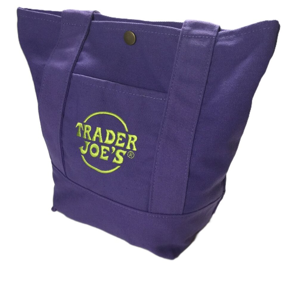 Trader Joe's Mini Canvas Tote Bag With METAL SNAP FASTENER Halloween & Grocery